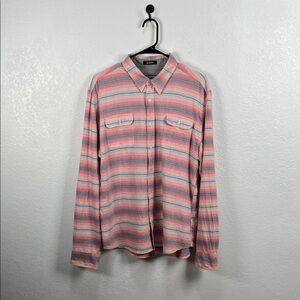 Men's Carbon Retro Shirt Size L Slim Fit Pink Stripe Button Down Long Sleeve